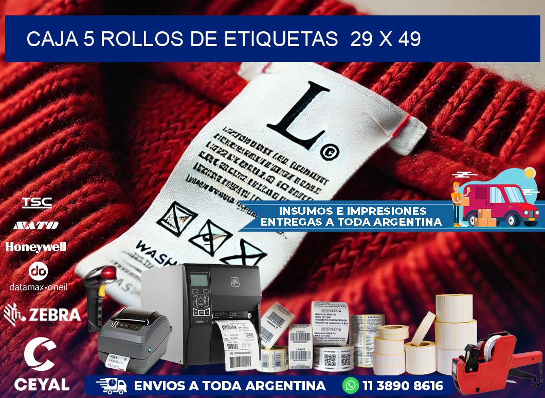 CAJA 5 ROLLOS DE ETIQUETAS  29 x 49