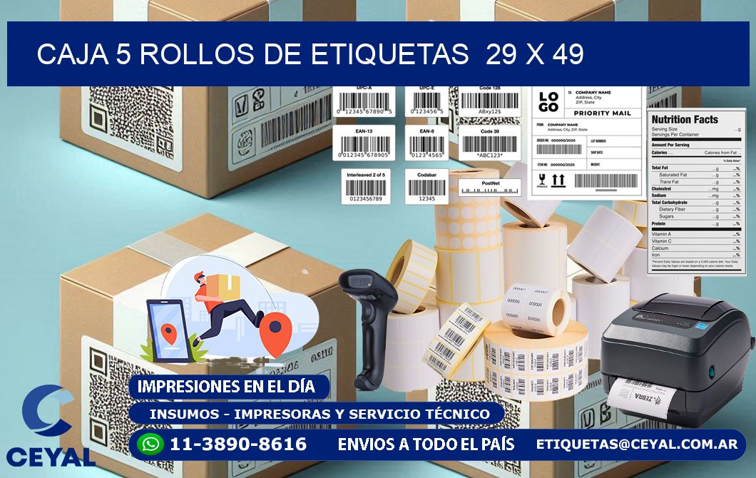 CAJA 5 ROLLOS DE ETIQUETAS  29 x 49