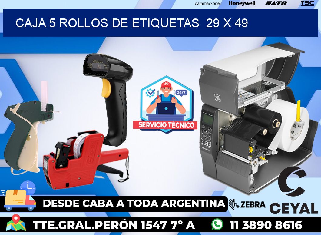 CAJA 5 ROLLOS DE ETIQUETAS  29 x 49