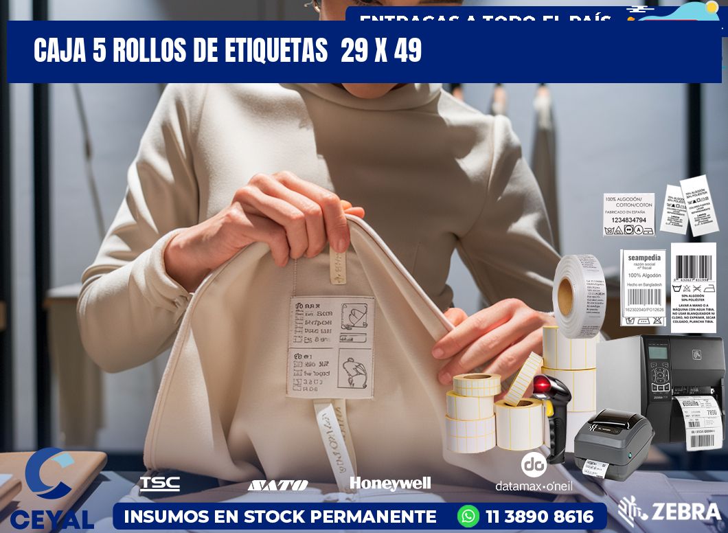 CAJA 5 ROLLOS DE ETIQUETAS  29 x 49