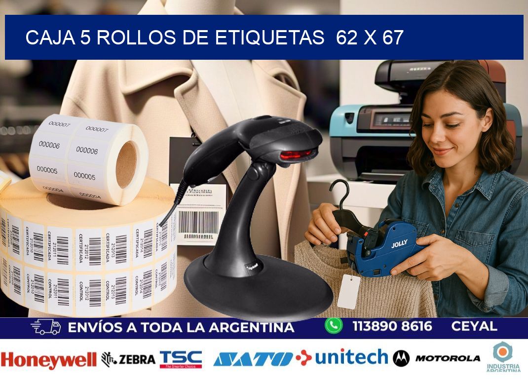 CAJA 5 ROLLOS DE ETIQUETAS  62 x 67