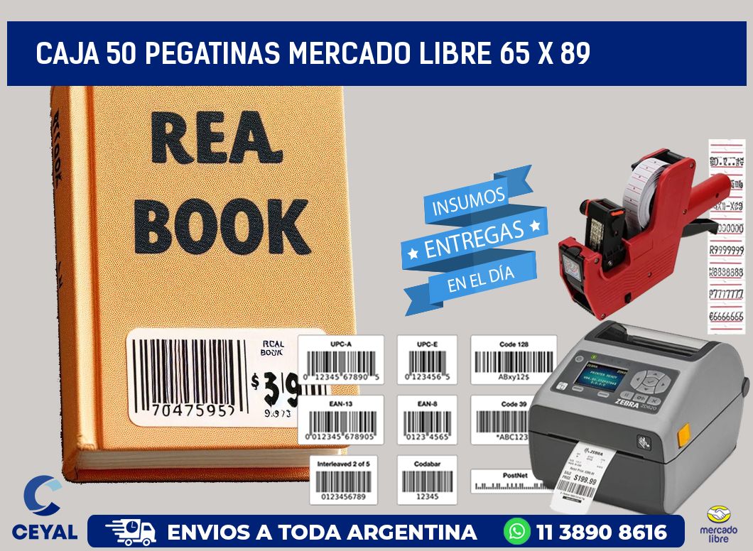 CAJA 50 PEGATINAS MERCADO LIBRE 65 x 89