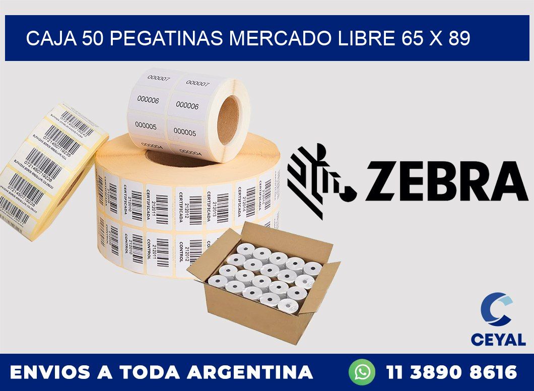 CAJA 50 PEGATINAS MERCADO LIBRE 65 x 89
