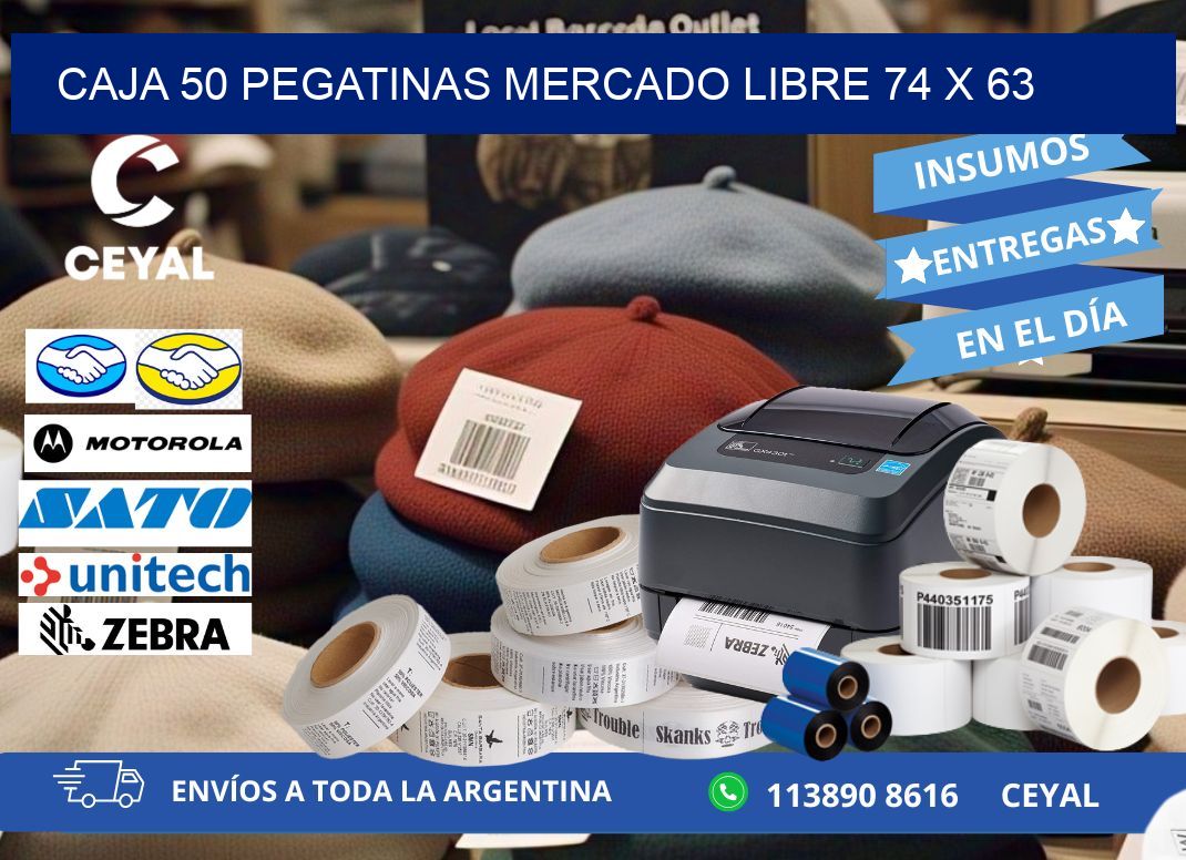 CAJA 50 PEGATINAS MERCADO LIBRE 74 x 63