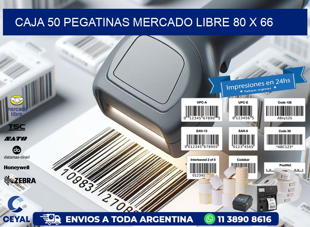 CAJA 50 PEGATINAS MERCADO LIBRE 80 x 66