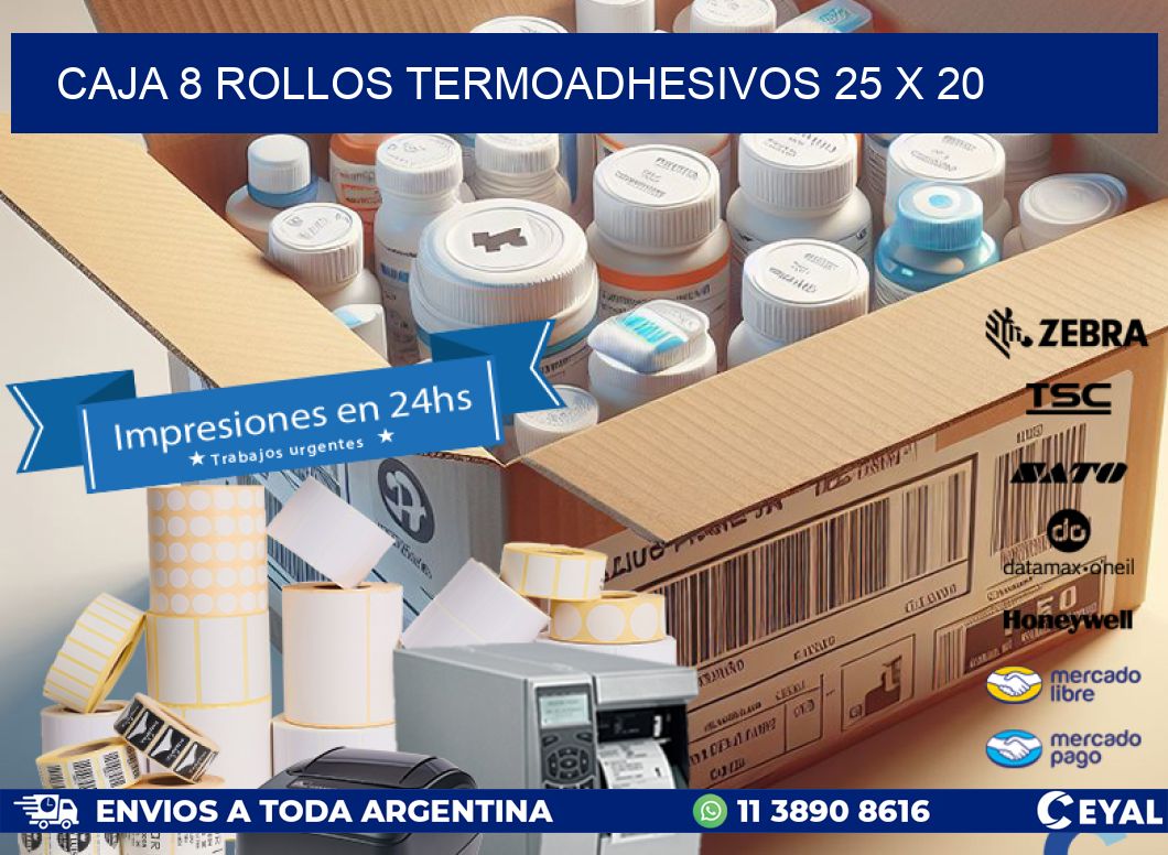 CAJA 8 ROLLOS TERMOADHESIVOS 25 x 20