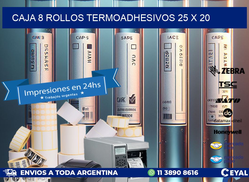 CAJA 8 ROLLOS TERMOADHESIVOS 25 x 20