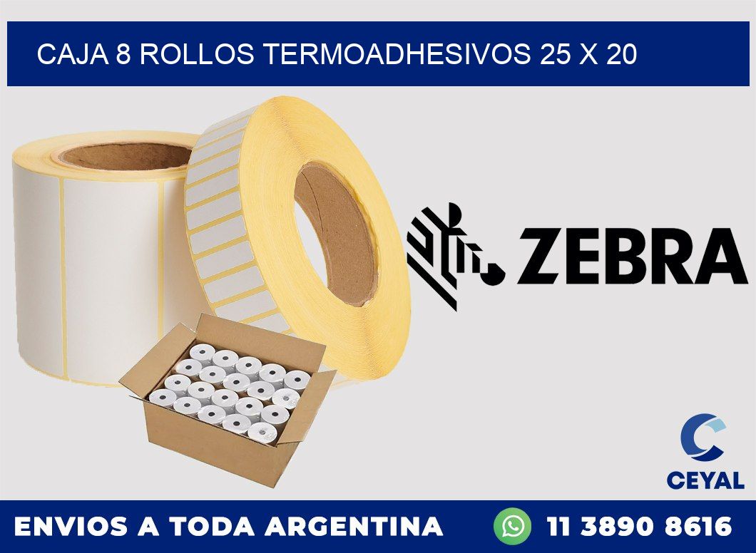 CAJA 8 ROLLOS TERMOADHESIVOS 25 x 20