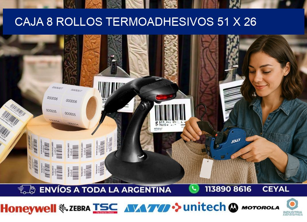 CAJA 8 ROLLOS TERMOADHESIVOS 51 x 26