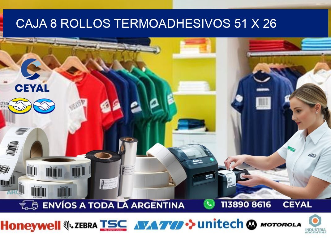 CAJA 8 ROLLOS TERMOADHESIVOS 51 x 26