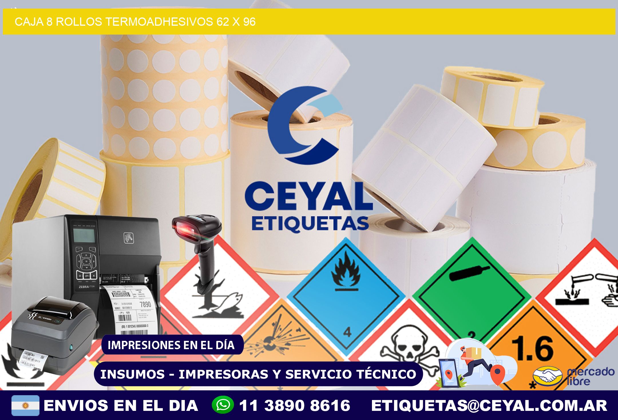 CAJA 8 ROLLOS TERMOADHESIVOS 62 x 96