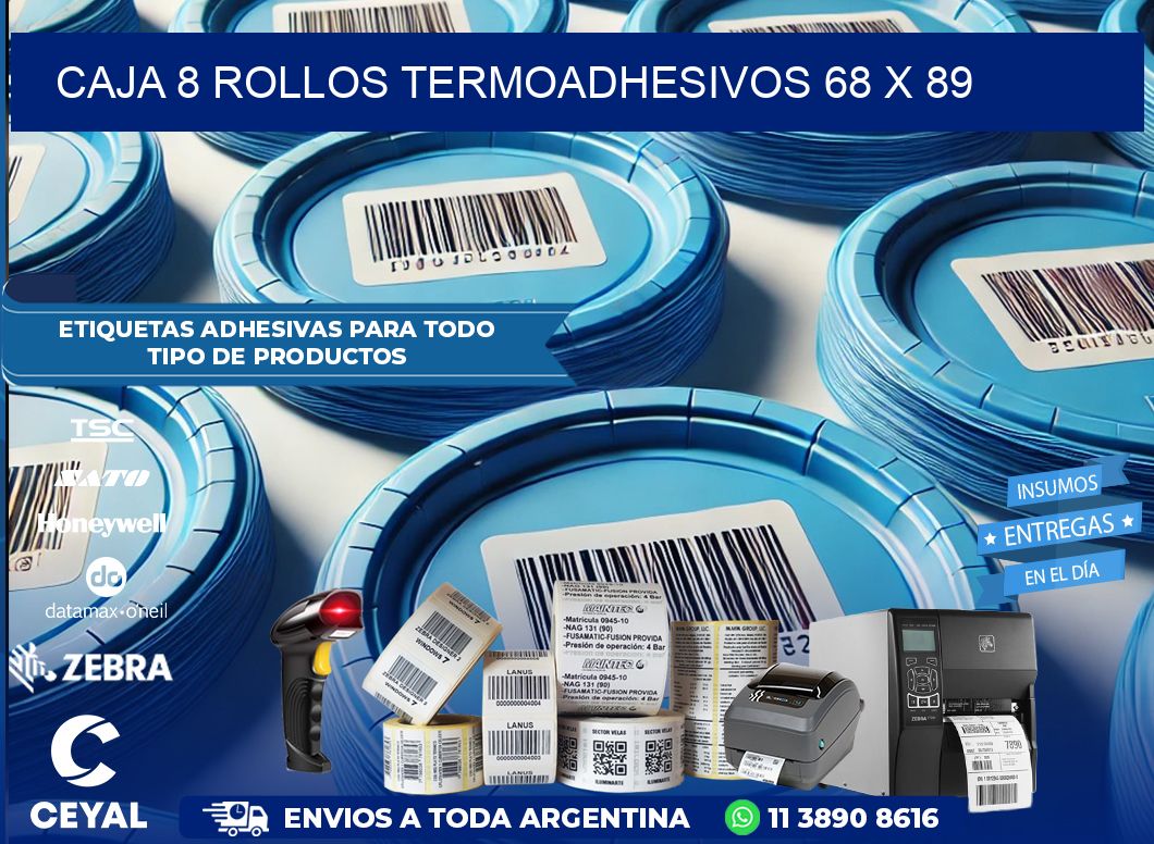CAJA 8 ROLLOS TERMOADHESIVOS 68 x 89