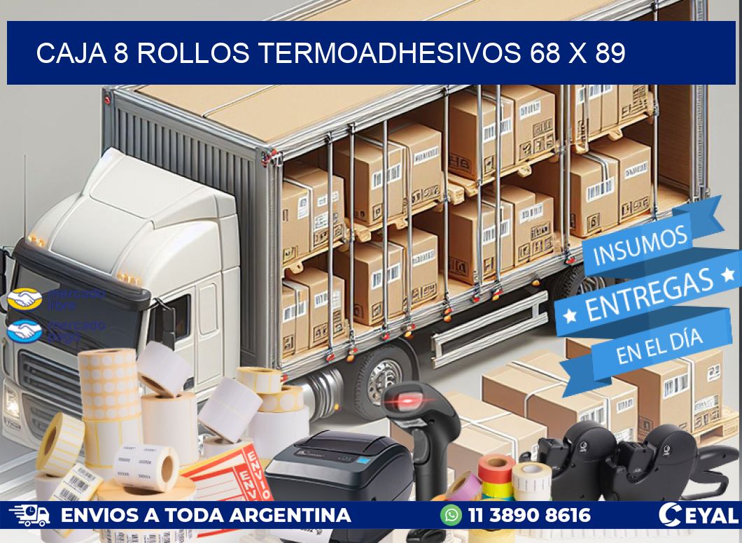 CAJA 8 ROLLOS TERMOADHESIVOS 68 x 89