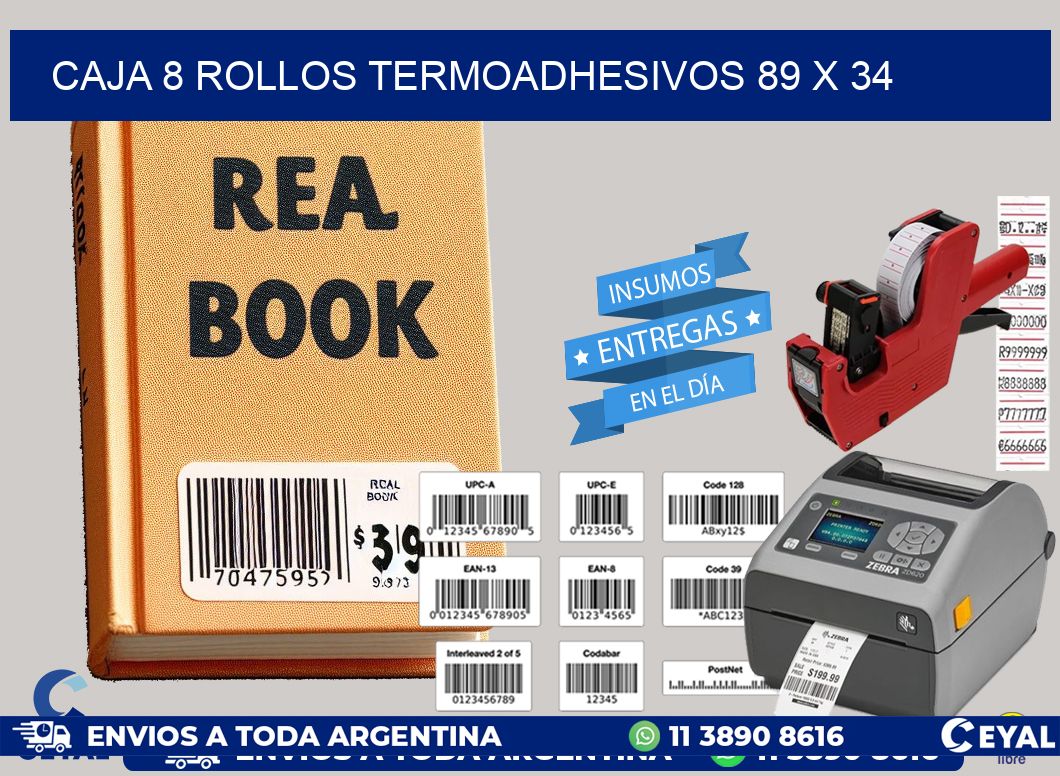 CAJA 8 ROLLOS TERMOADHESIVOS 89 x 34