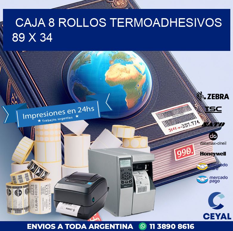 CAJA 8 ROLLOS TERMOADHESIVOS 89 x 34