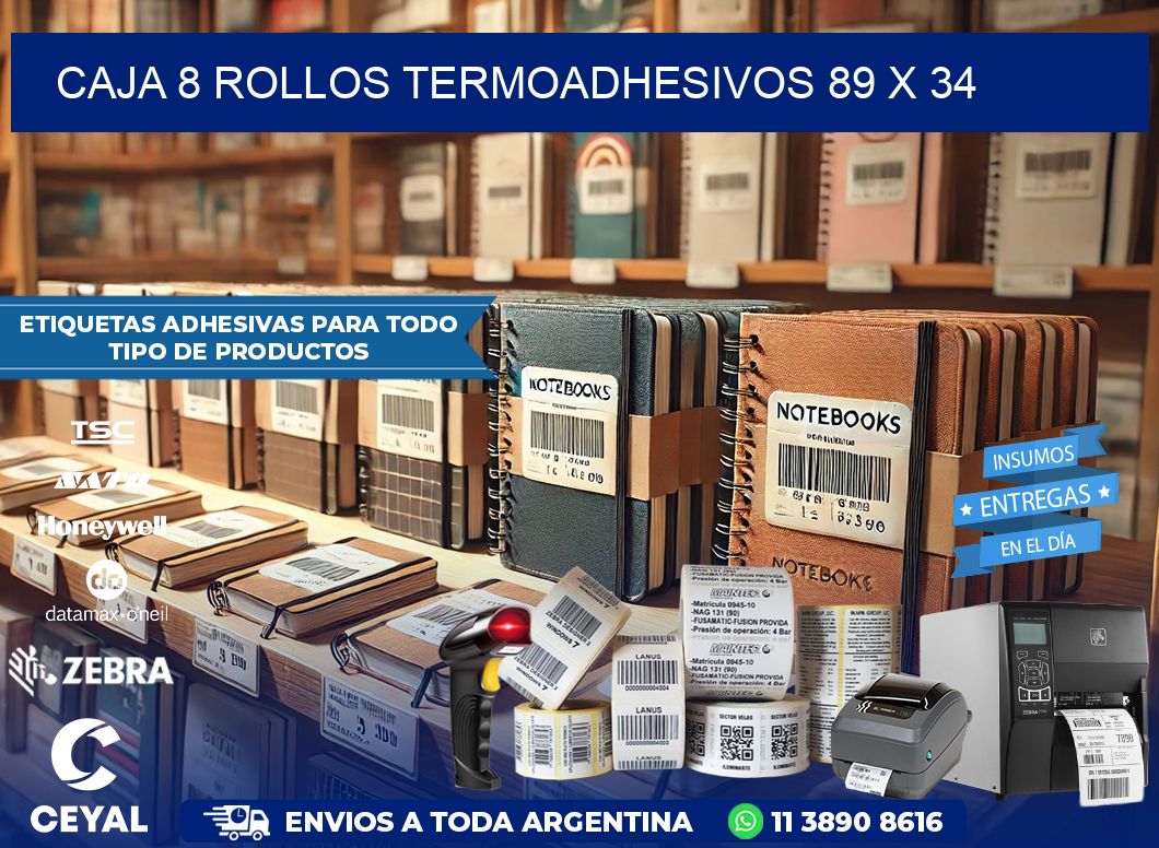 CAJA 8 ROLLOS TERMOADHESIVOS 89 x 34