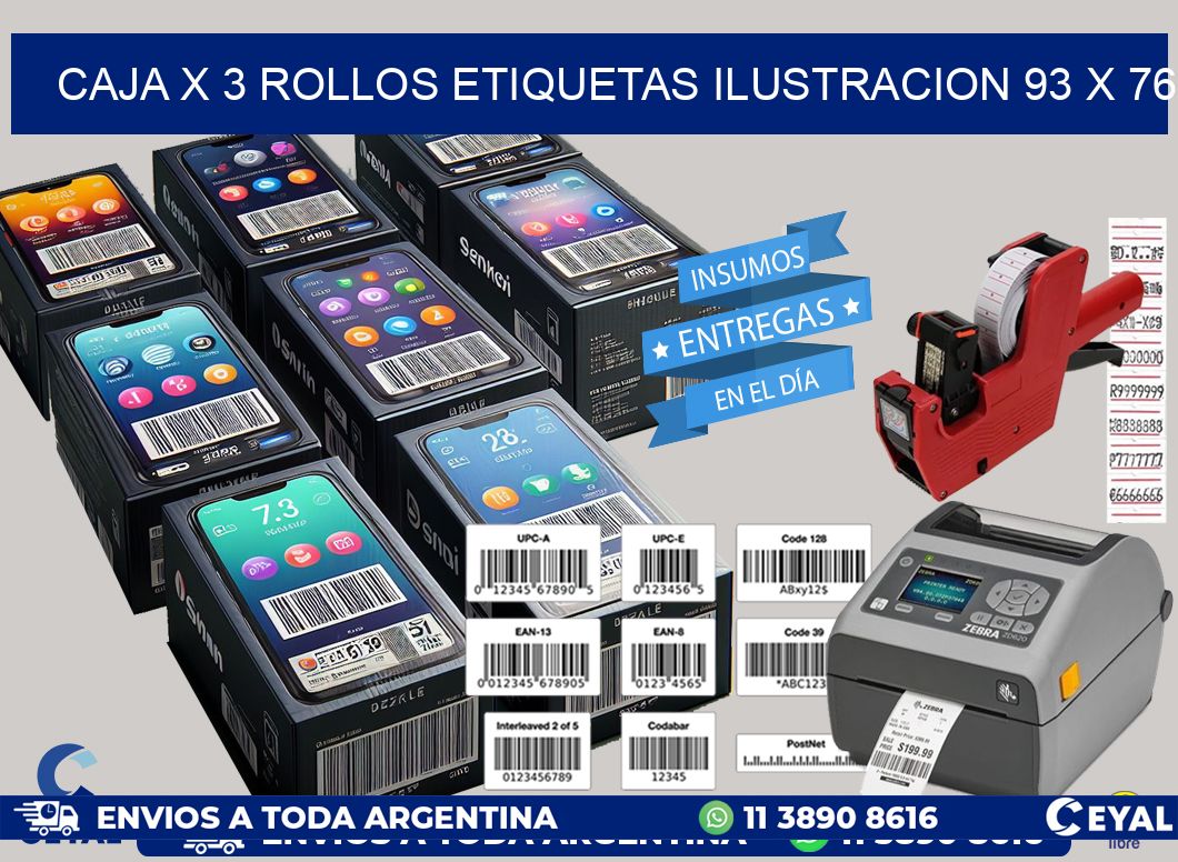 Caja X 3 Rollos Etiquetas Ilustracion 93 x 76