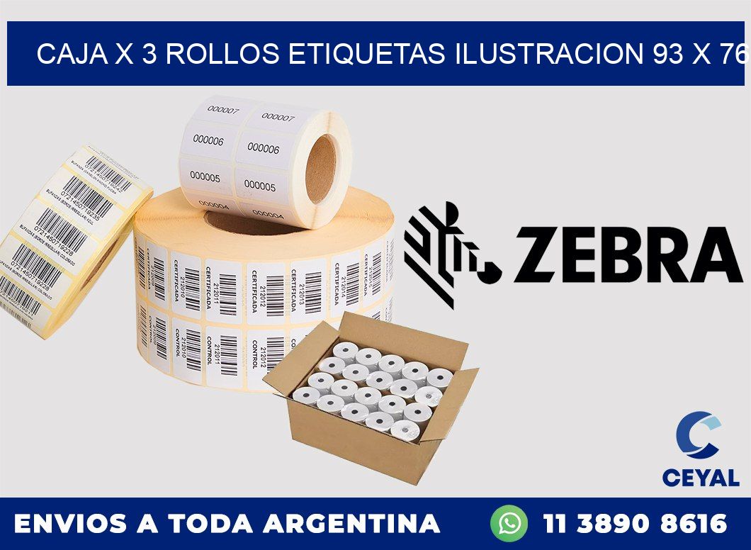 Caja X 3 Rollos Etiquetas Ilustracion 93 x 76