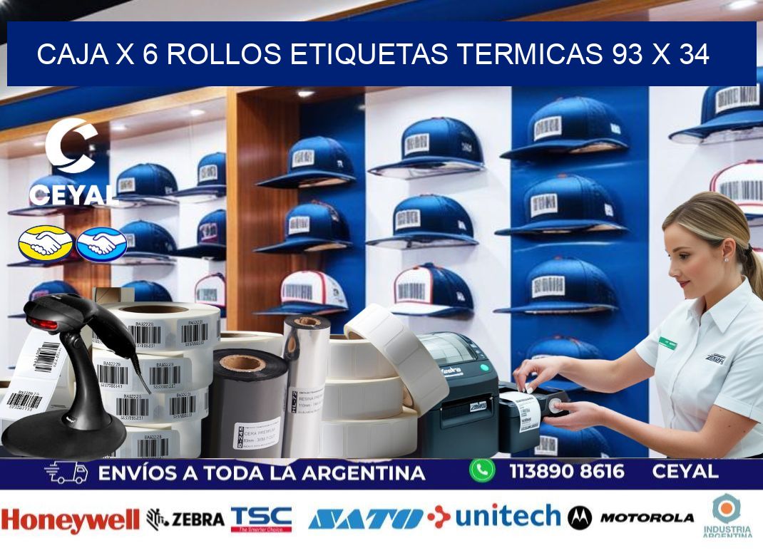 Caja X 6 Rollos Etiquetas termicas 93 x 34
