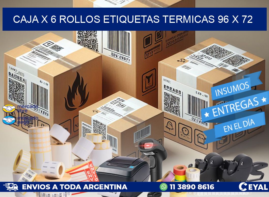 Caja X 6 Rollos Etiquetas termicas 96 x 72