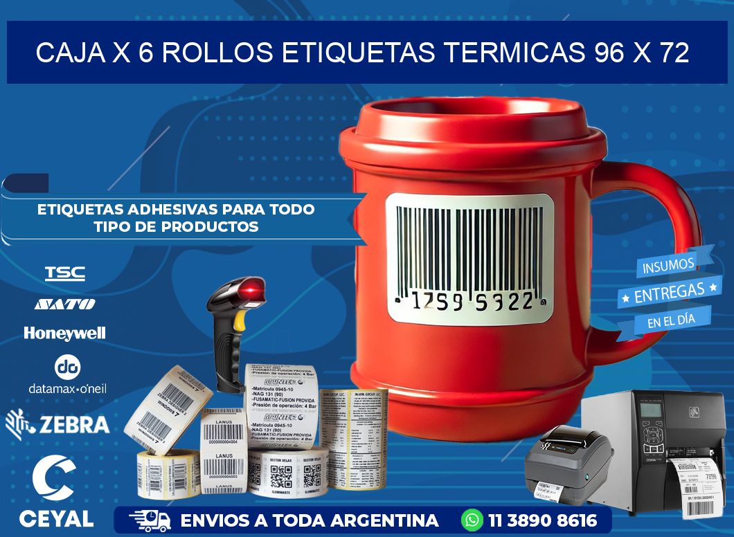 Caja X 6 Rollos Etiquetas termicas 96 x 72