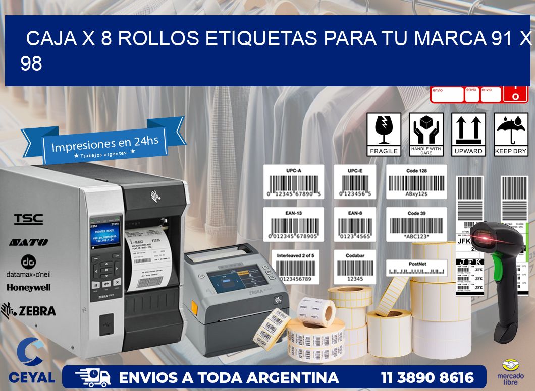 Caja X 8 Rollos Etiquetas para tu marca 91 x 98