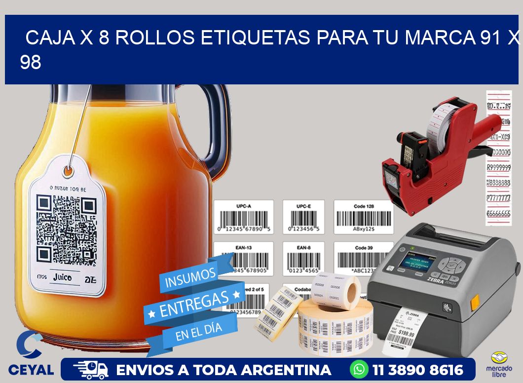 Caja X 8 Rollos Etiquetas para tu marca 91 x 98