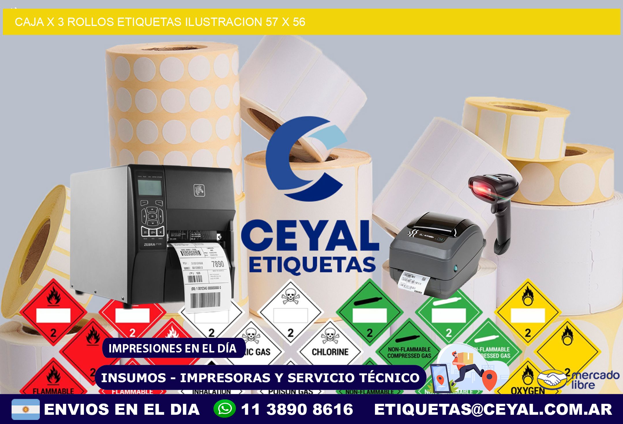 Caja X 3 Rollos Etiquetas Ilustracion 57 x 56
