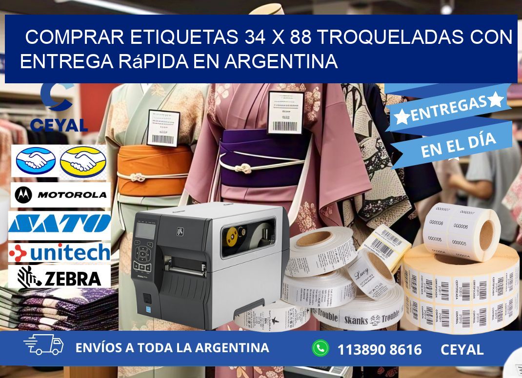 Comprar etiquetas 34 x 88 troqueladas con entrega rápida en Argentina