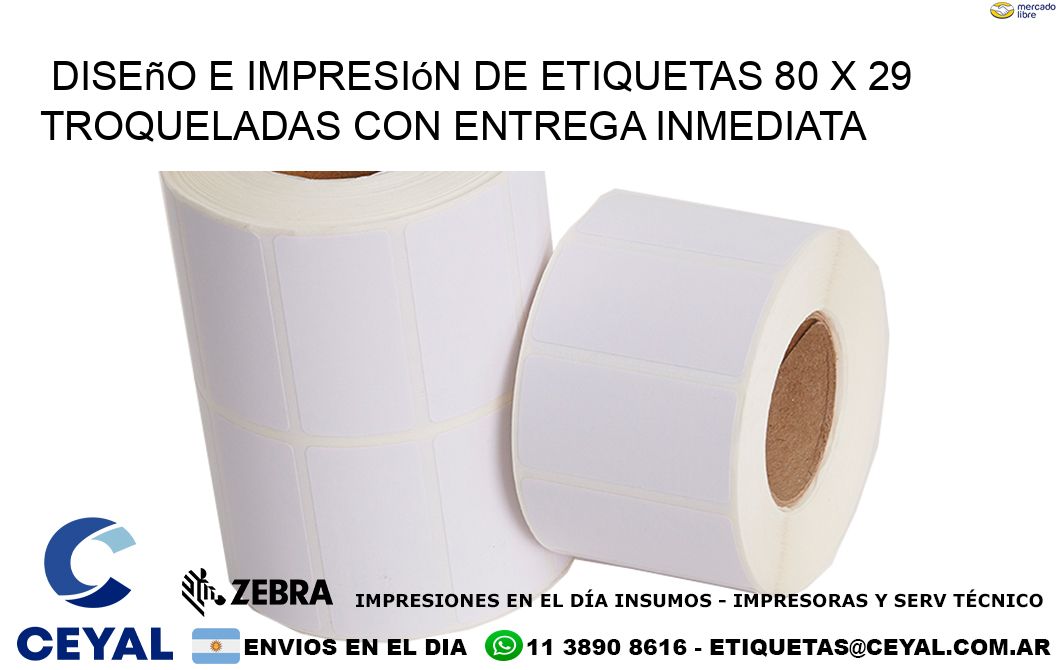 Diseño e impresión de etiquetas 80 x 29 troqueladas con entrega inmediata