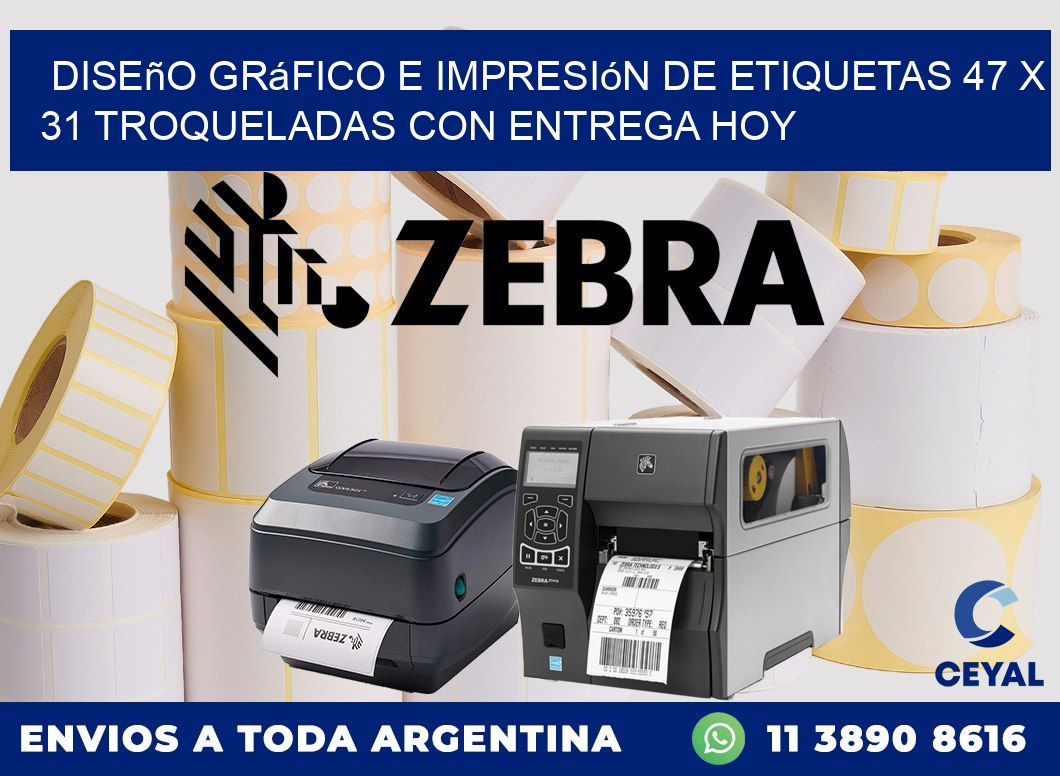 Diseño gráfico e impresión de etiquetas 47 x 31 troqueladas con entrega hoy