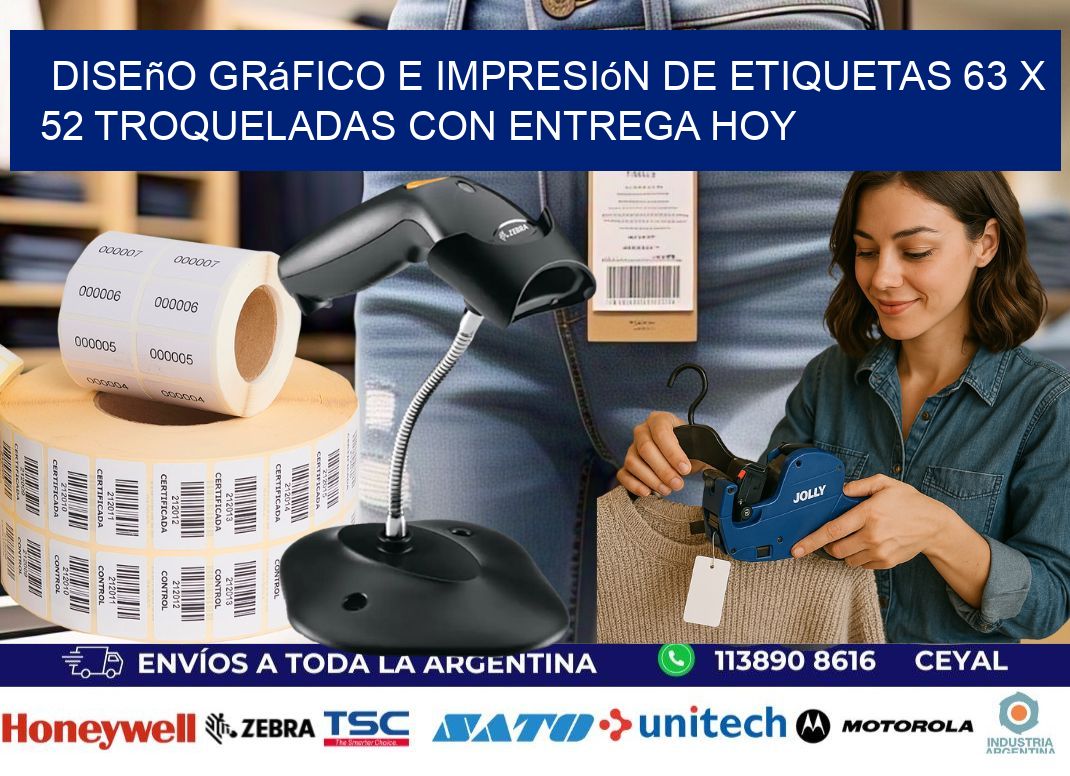 Diseño gráfico e impresión de etiquetas 63 x 52 troqueladas con entrega hoy
