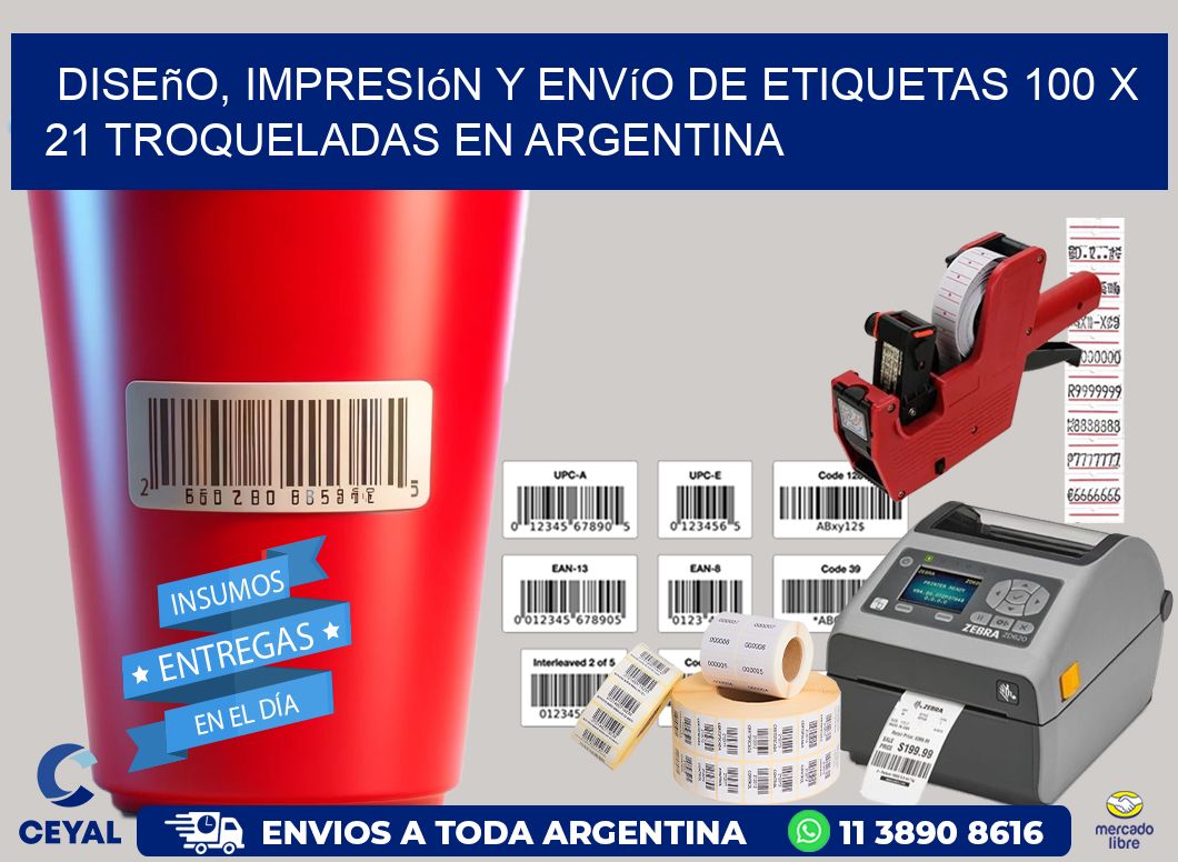 Diseño, impresión y envío de etiquetas 100 x 21 troqueladas en Argentina