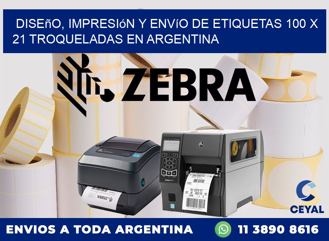 Diseño, impresión y envío de etiquetas 100 x 21 troqueladas en Argentina