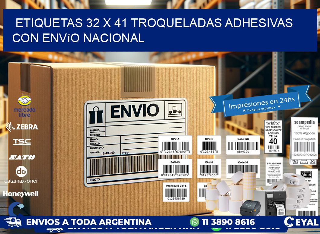 Etiquetas 32 x 41 troqueladas adhesivas con envío nacional