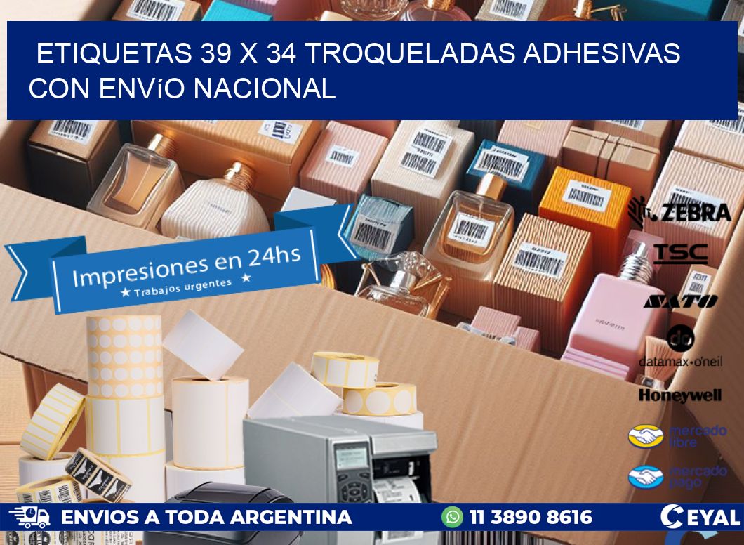 Etiquetas 39 x 34 troqueladas adhesivas con envío nacional