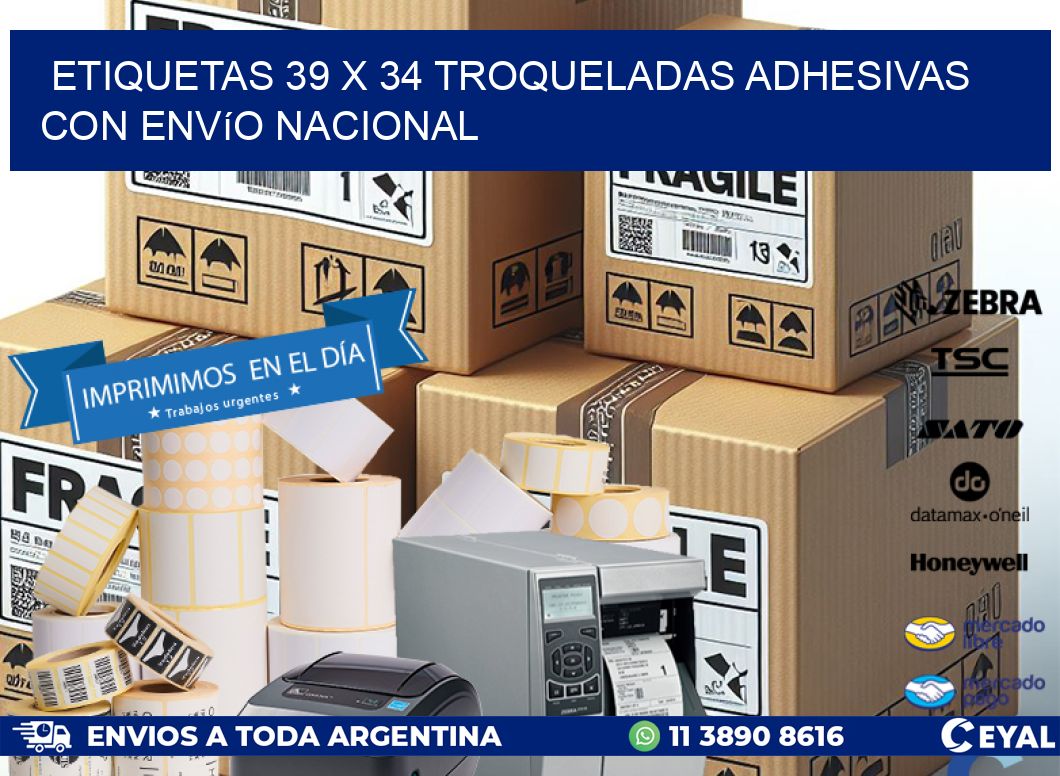 Etiquetas 39 x 34 troqueladas adhesivas con envío nacional
