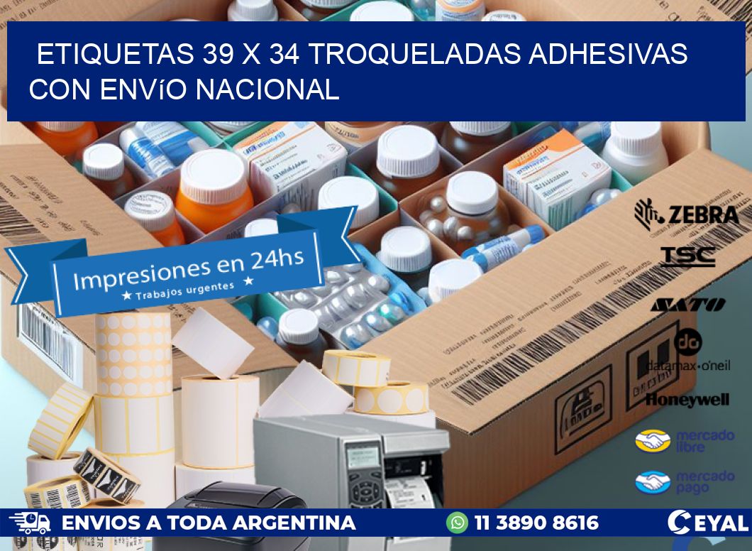 Etiquetas 39 x 34 troqueladas adhesivas con envío nacional