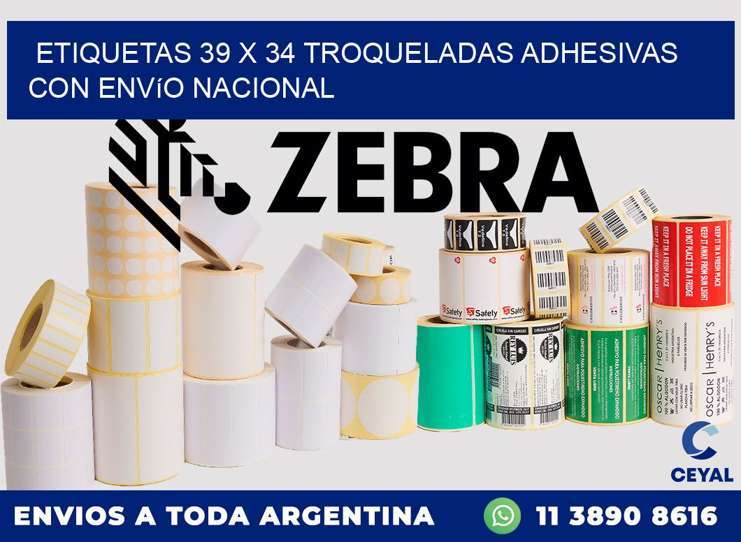 Etiquetas 39 x 34 troqueladas adhesivas con envío nacional
