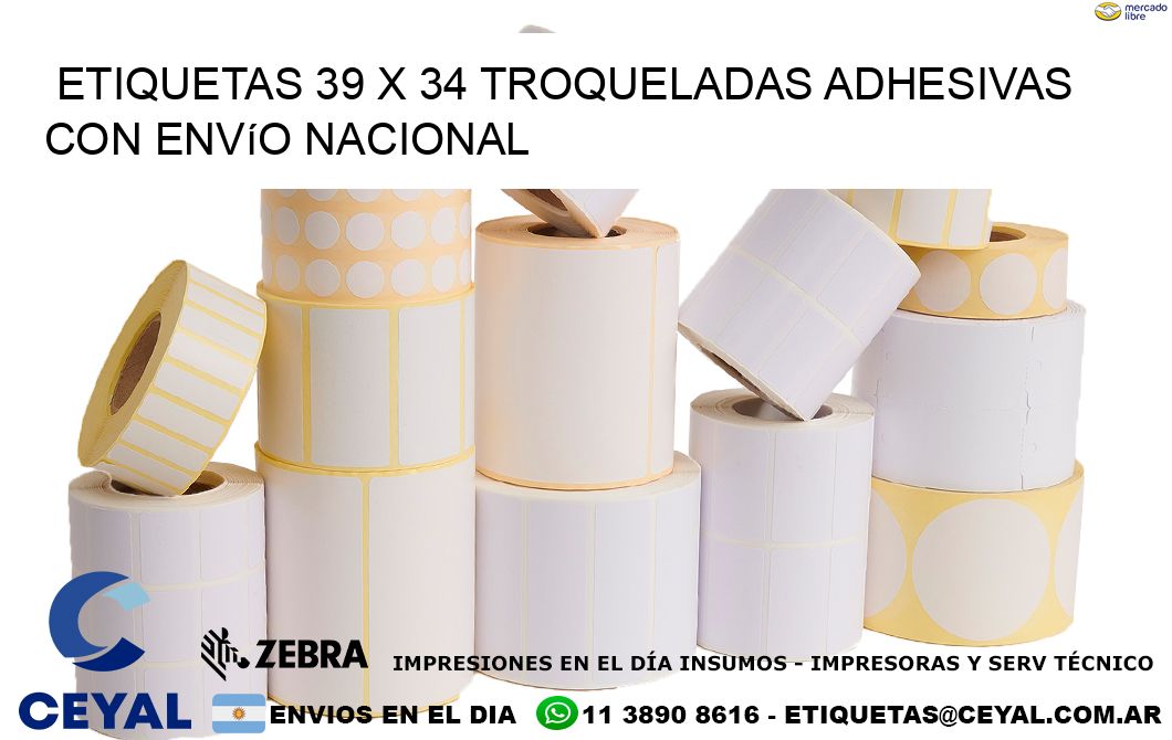 Etiquetas 39 x 34 troqueladas adhesivas con envío nacional