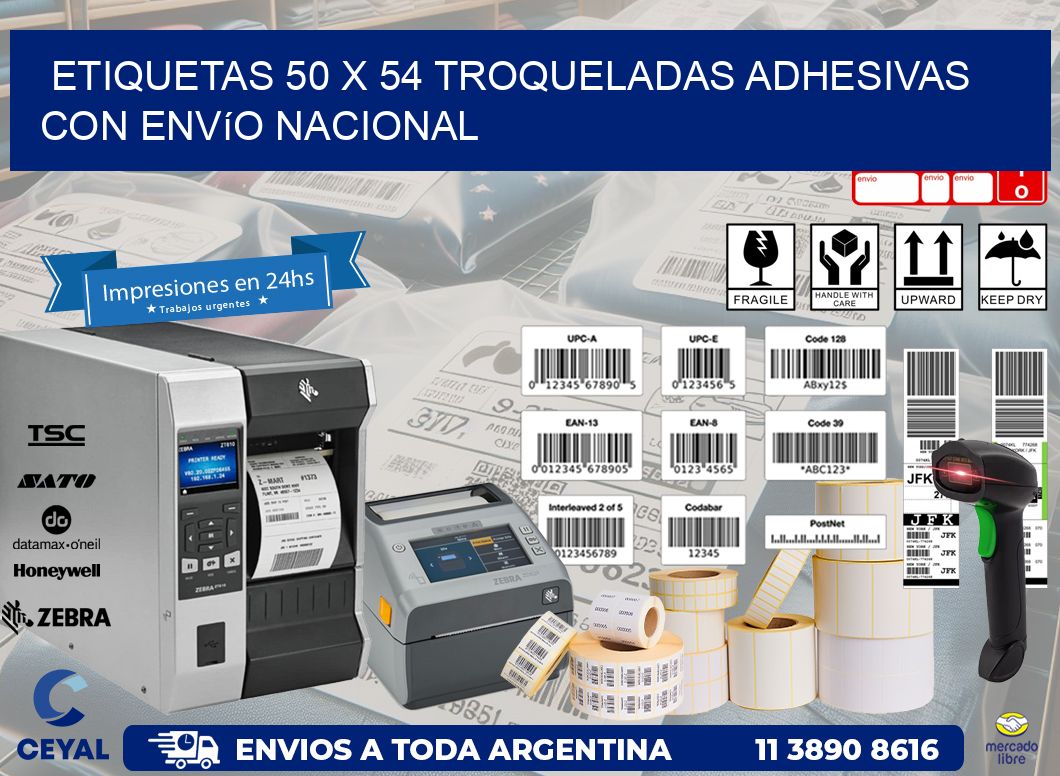 Etiquetas 50 x 54 troqueladas adhesivas con envío nacional