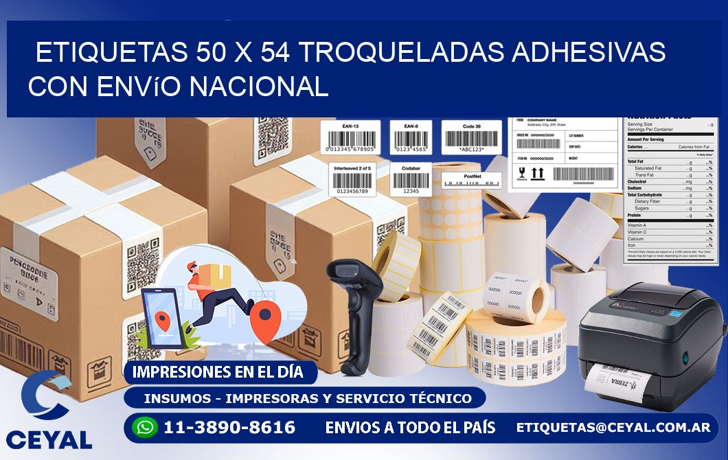 Etiquetas 50 x 54 troqueladas adhesivas con envío nacional