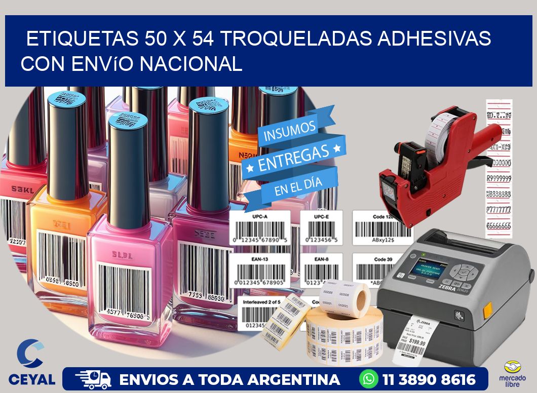 Etiquetas 50 x 54 troqueladas adhesivas con envío nacional