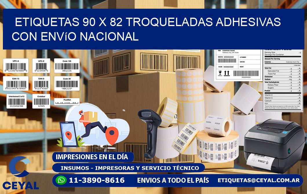 Etiquetas 90 x 82 troqueladas adhesivas con envío nacional