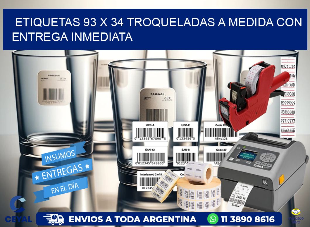 Etiquetas 93 x 34 troqueladas a medida con entrega inmediata