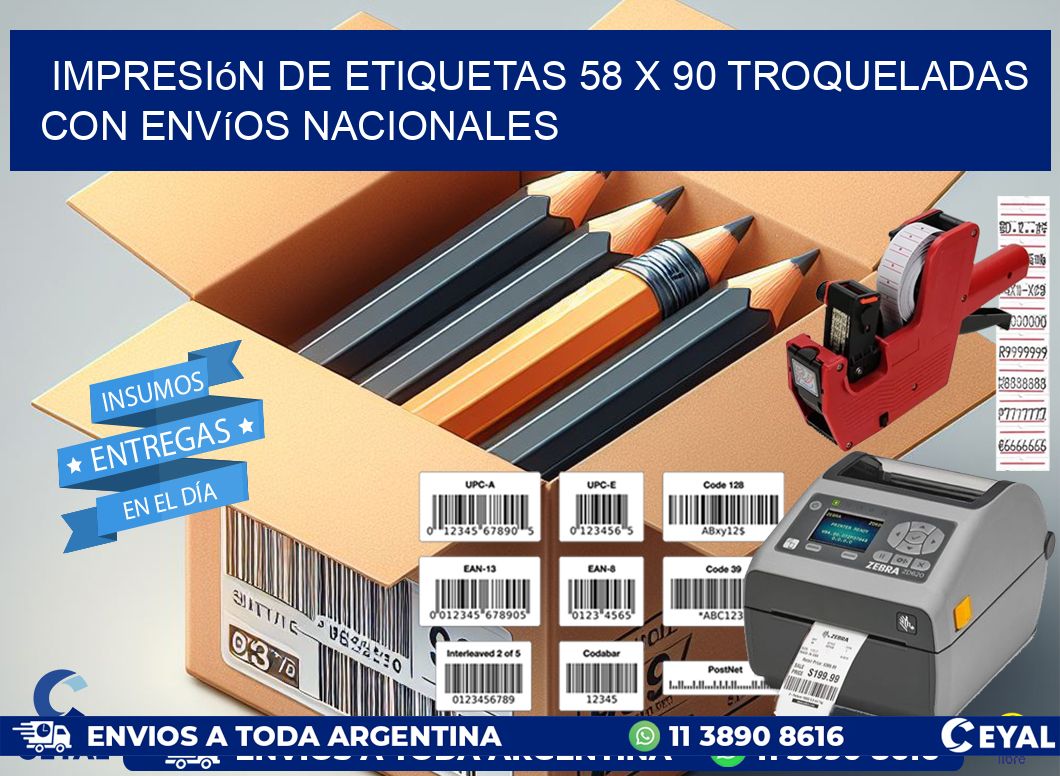 Impresión de etiquetas 58 x 90 troqueladas con envíos nacionales