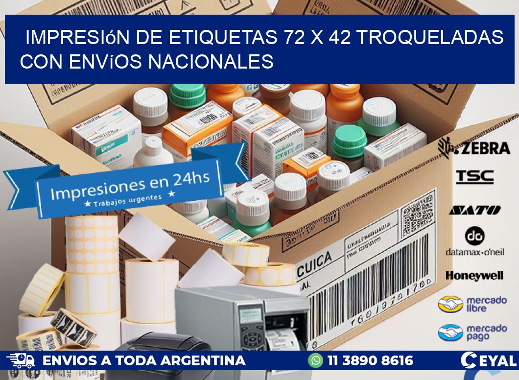 Impresión de etiquetas 72 x 42 troqueladas con envíos nacionales