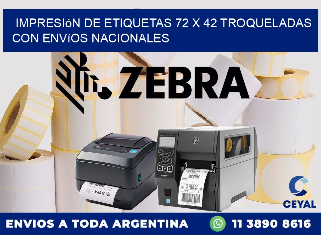 Impresión de etiquetas 72 x 42 troqueladas con envíos nacionales