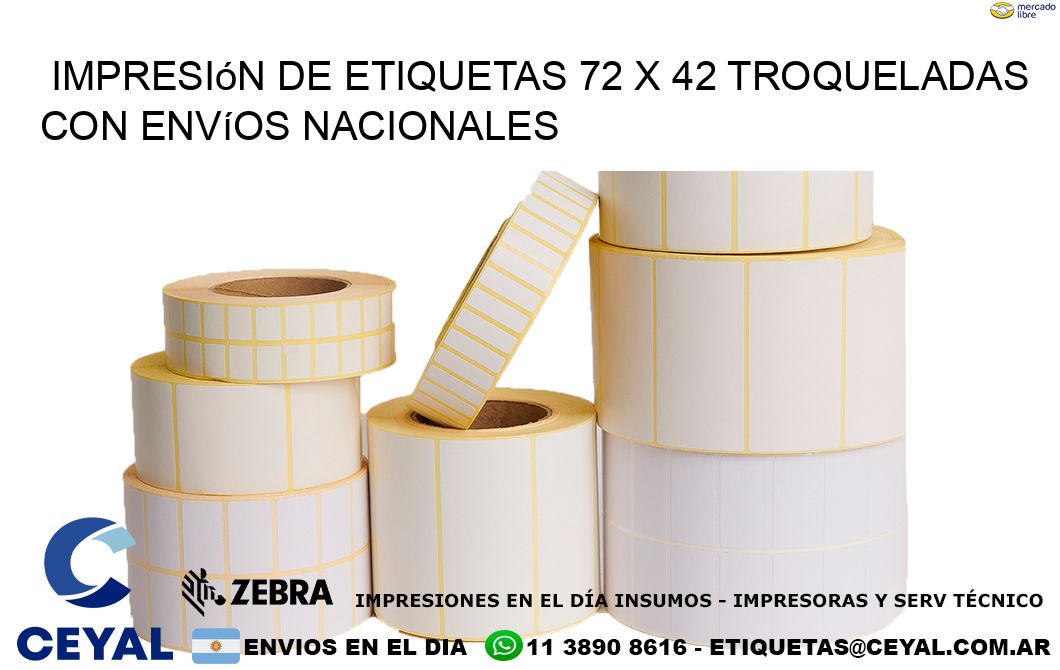 Impresión de etiquetas 72 x 42 troqueladas con envíos nacionales