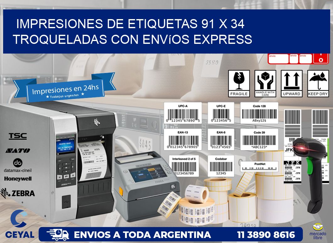 Impresiones de etiquetas 91 x 34 troqueladas con envíos express